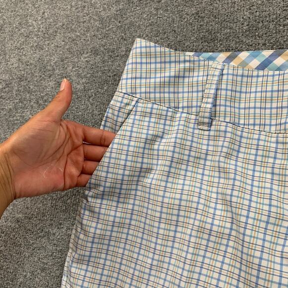 Adidas Shorts Womens 4 Multi Plaid Bermuda Performance Golf Zip Fly Pocket - Picture 4 of 13